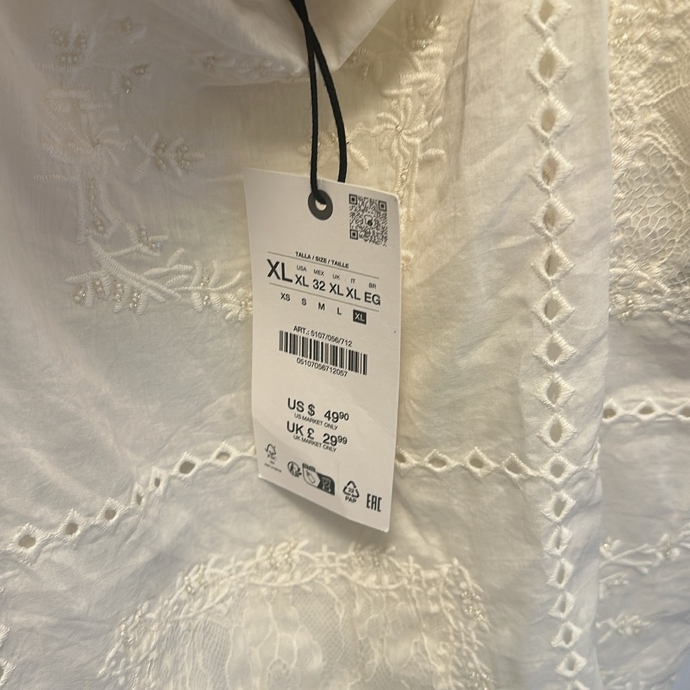 Zara Zw Collection Cream Embroidered Beaded Lace Top - Picture 7 of 10